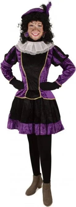 Overig Dames Pieten Jurkje Paars-Zwart Met Petticoat