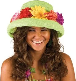 Overig Dameshoed Lime (met Bloemen)