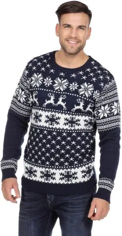 Overig Klassieke Blauwe Kersttrui Met Rendieren