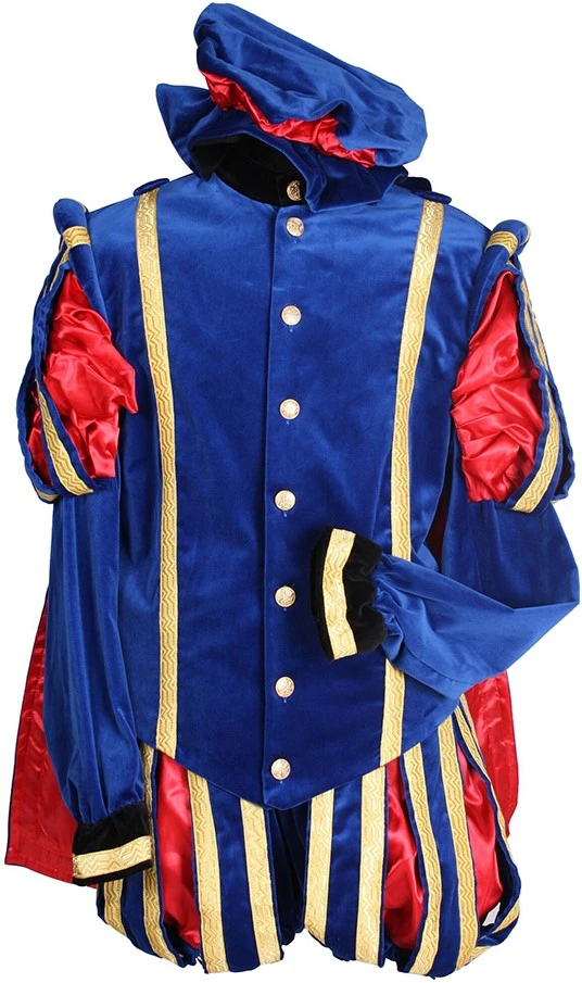 Overig Pietenkostuum Madrid Fluweel Met Cape Blauw-Rood
