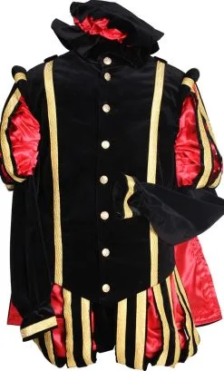Overig Pietenkostuum Madrid Fluweel Met Cape Zwart-Rood