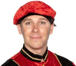 Overig Zwarte Piet Baret Rood Met Veertjes (Velours)